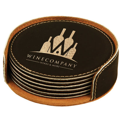 Set of black coasters with gold engraving