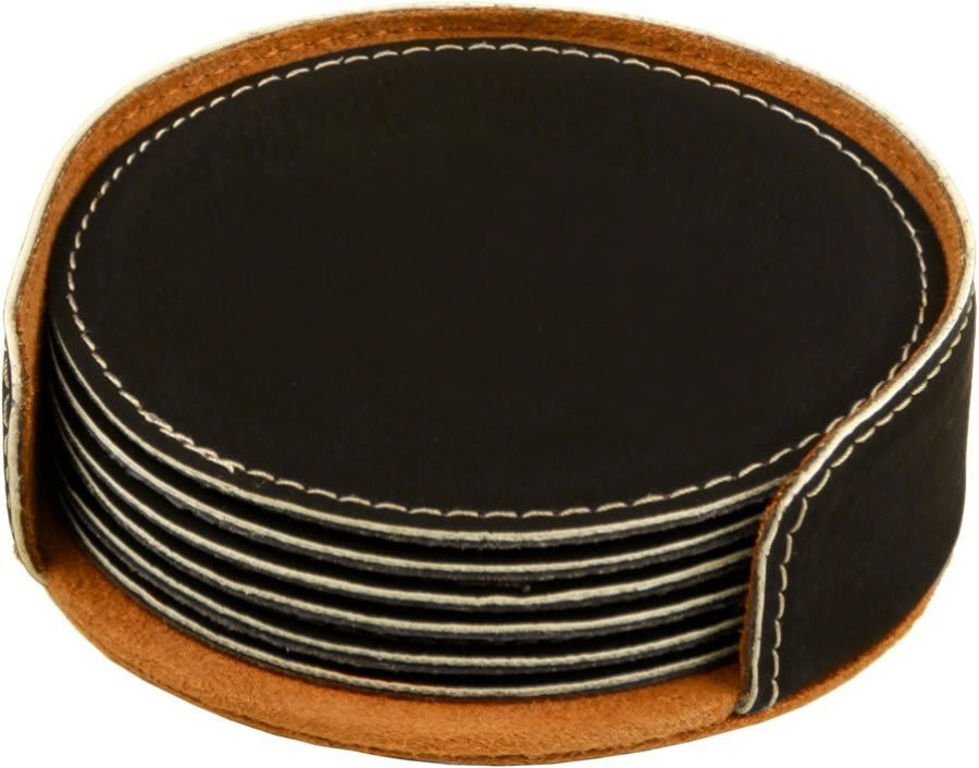 Leatherette Round Coaster Set (Set of 6) – Personalized