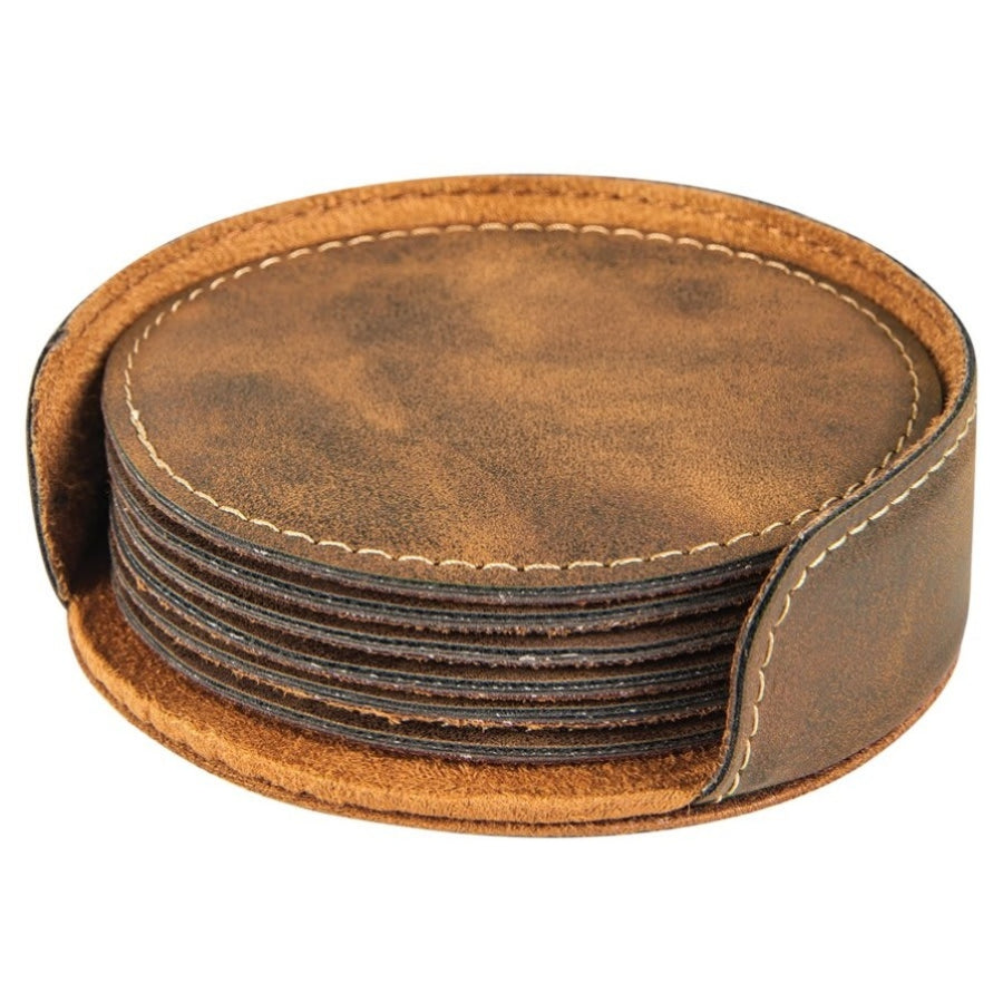Leatherette Round Coaster Set (Set of 6) – Personalized