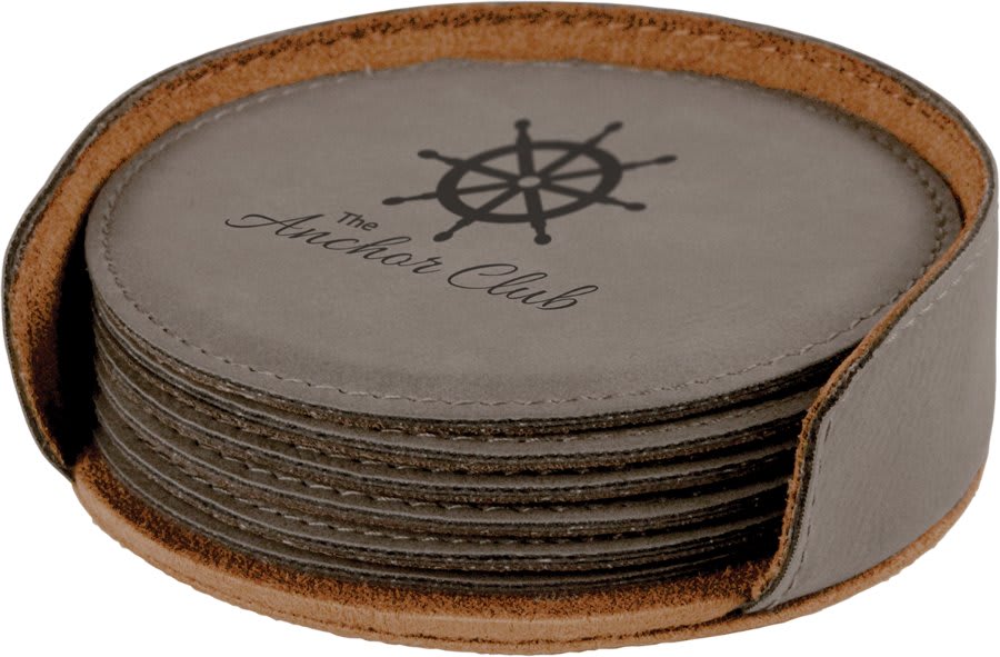 Set of gray coasters with black engraving