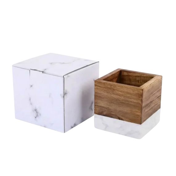 Premium Pen Holder – Marble & Acacia Wood