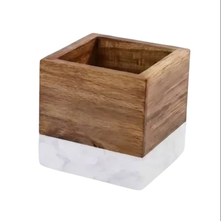 Premium Pen Holder – Marble & Acacia Wood