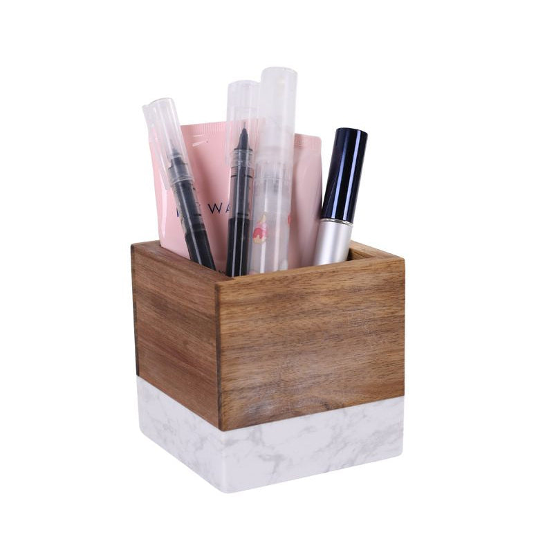 Premium Pen Holder – Marble & Acacia Wood